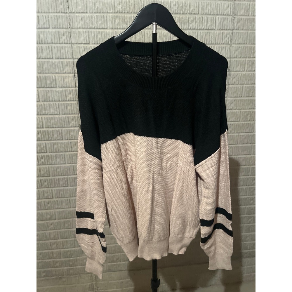 Womens Color Block Crew Neck Sweater Black Pink‎ L Knit Viscose Blend